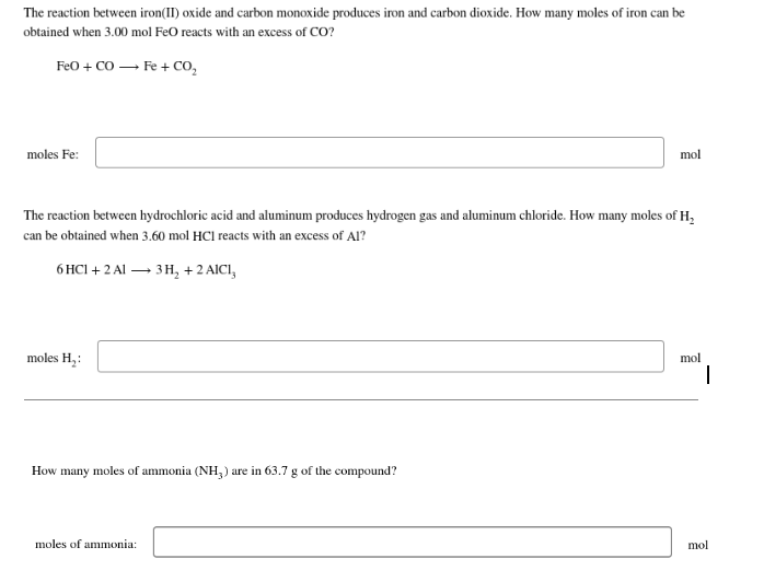 Solved The reaction between iron(II) oxide and carbon