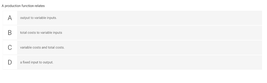 Solved A production function relates output to variable | Chegg.com