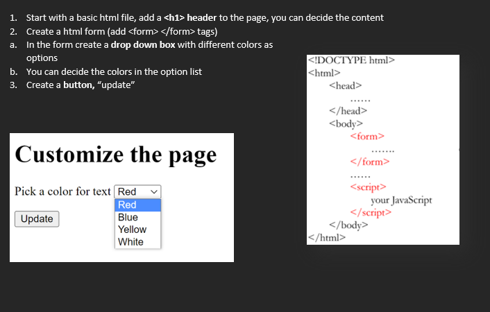 Solved Customize the page Pick a color for text | Chegg.com