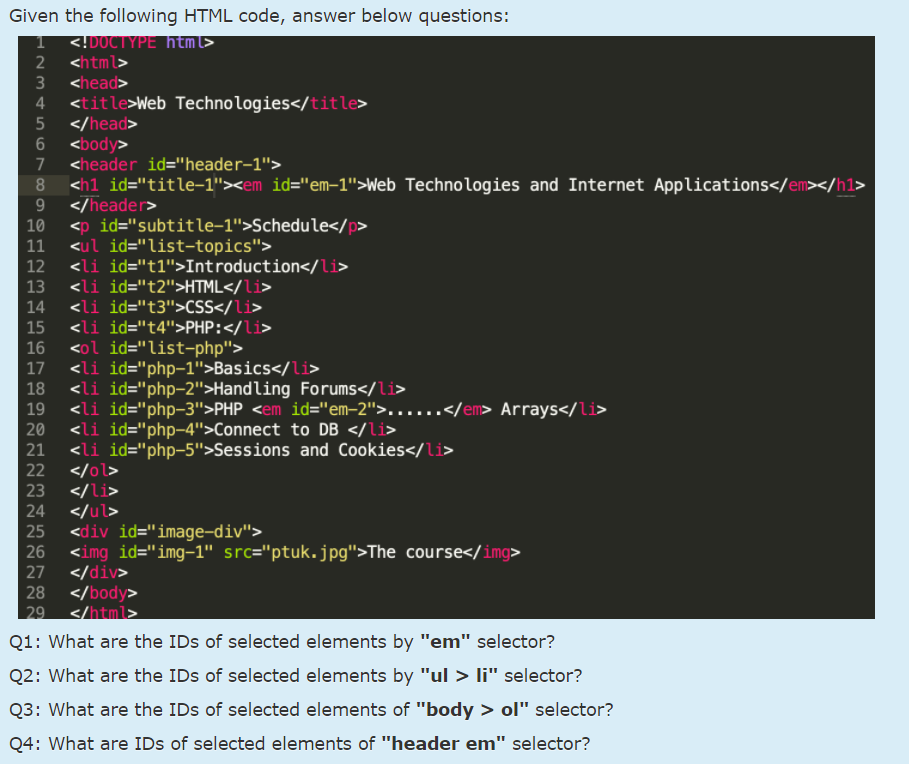 Solved Given The Following HTML Code, Answer Below | Chegg.com