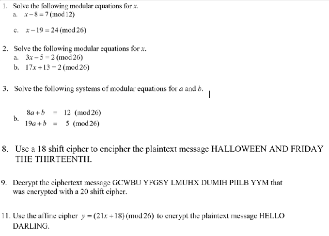 Solved 1. Solve The Following Modular Equations For X. A. | Chegg.com