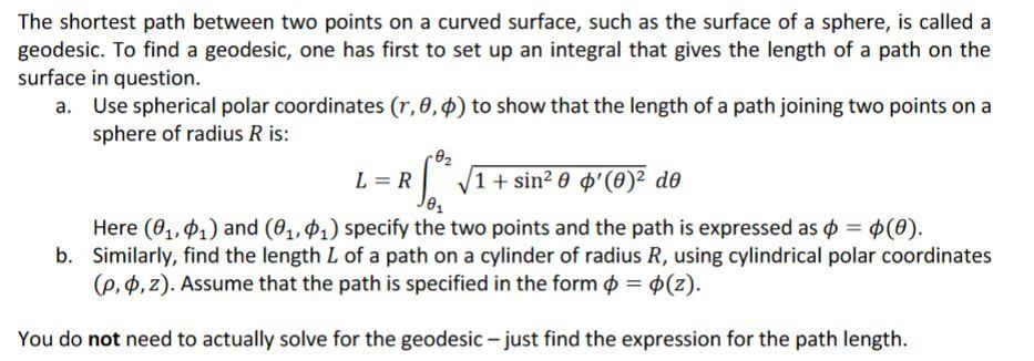 Solved The shortest path between two points on a curved | Chegg.com