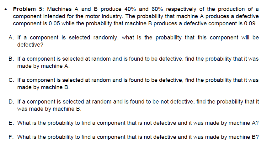 Solved Problem 5: Machines A And B Produce 40% And 60% | Chegg.com