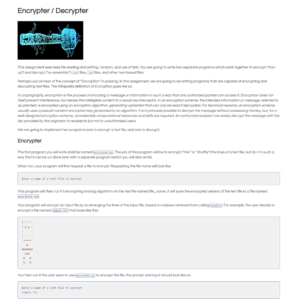 Encrypter / Decrypter This assignment exercises file | Chegg.com