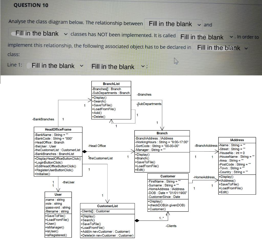 Solved QUESTION 10 Analyse the class diagram below. The | Chegg.com