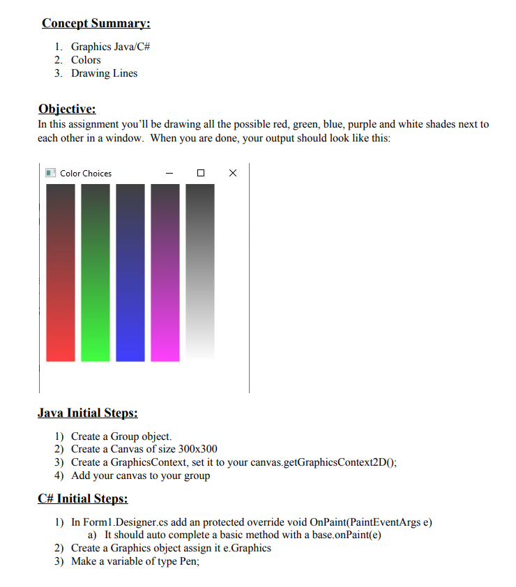 Solved Concept Summary: 1. Graphics Java/C# 2. Colors 3. | Chegg.com