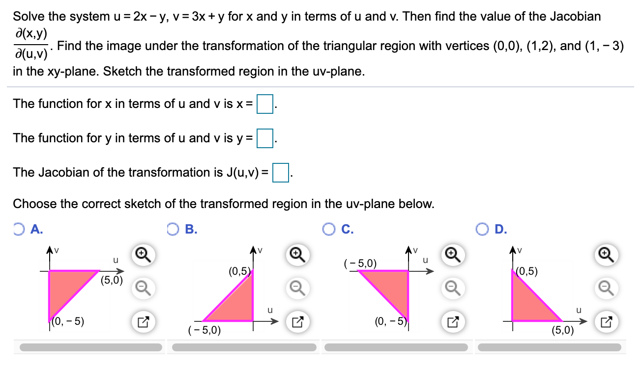 Solved Solve The System U 2x Y V 3x Y For X And Y In Chegg Com