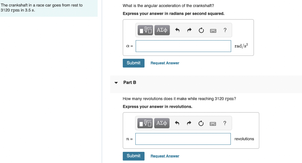 Solved The crankshaft in a race car goes from rest to What