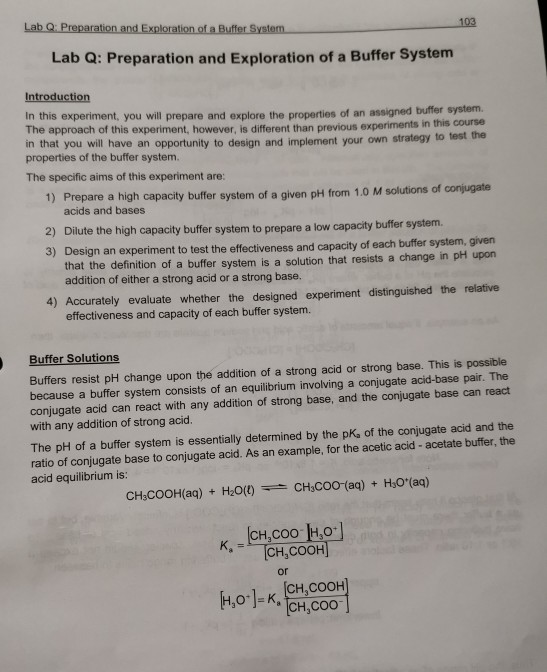 Solved Lab Q Preparation and Exploration of a Buffer System