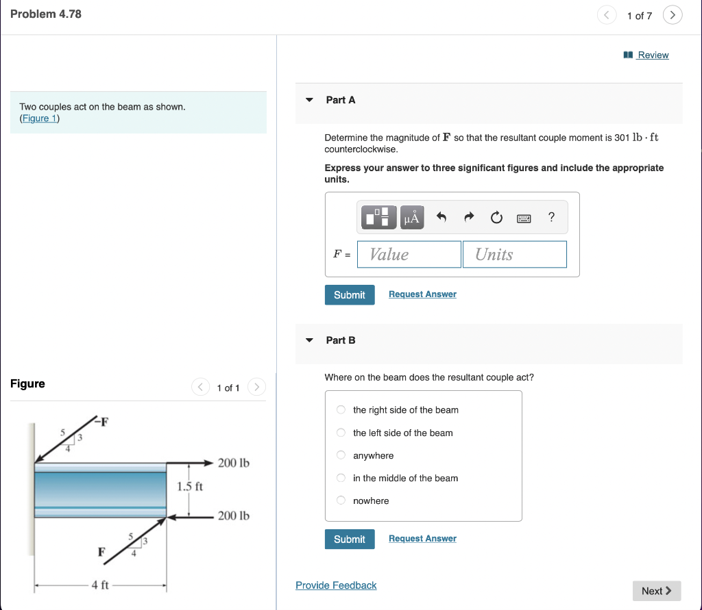 Solved Two couples act on the beam as shown. (Figure 1) Part | Chegg.com