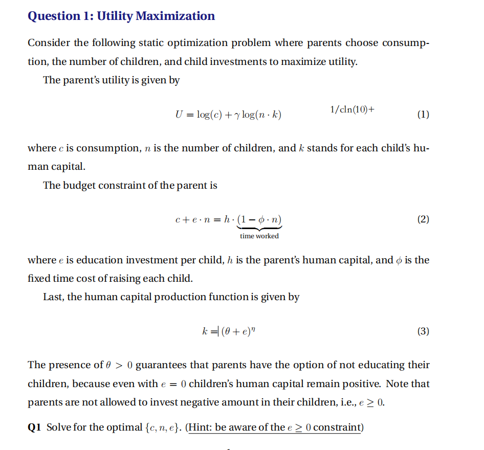 Solved Question 1: Utility Maximization Consider The | Chegg.com