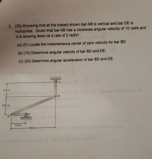 Solved 3. (35) Knowing that at the instant shown bar AB is | Chegg.com