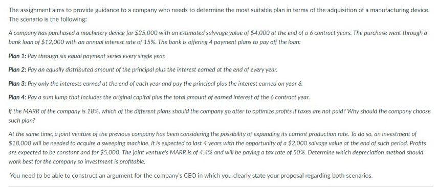 Solved The assignment aims to provide guidance to a company | Chegg.com