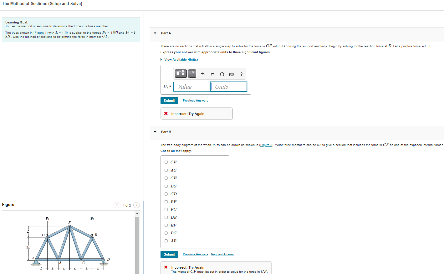 Solved The Method Of Sections (Setup And Solve) Learning | Chegg.com