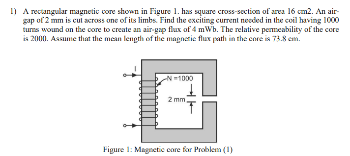 Solved 1) A rectangular magnetic core shown in Figure 1. has | Chegg.com