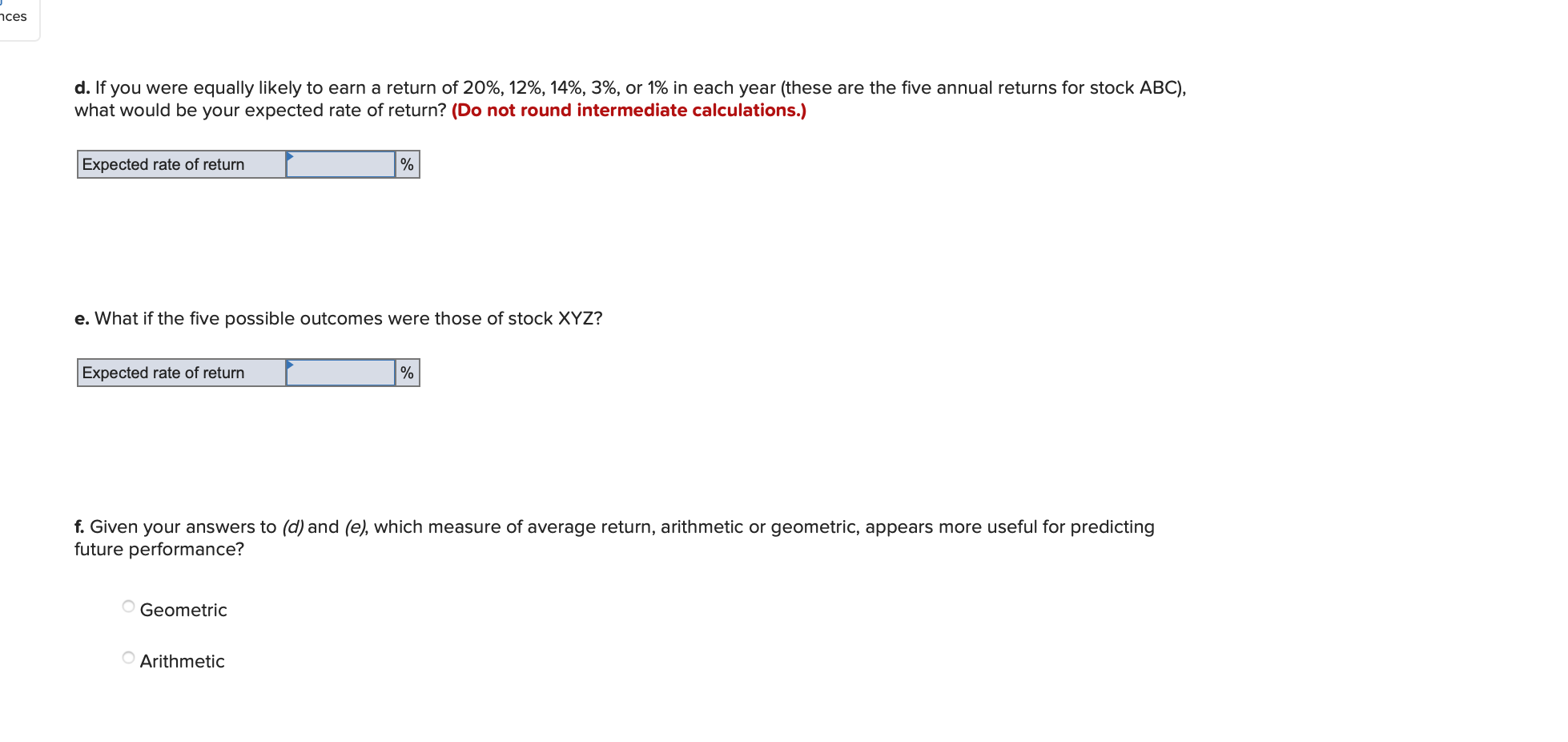 Solved Consider the rate of return of stocks ABC and XYZ. | Chegg.com