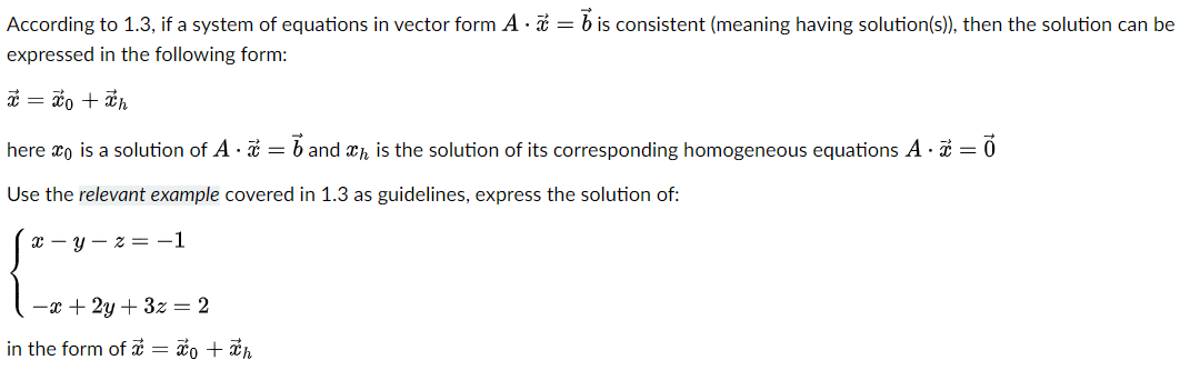 Solved According to 1.3 , if a system of equations in vector | Chegg.com