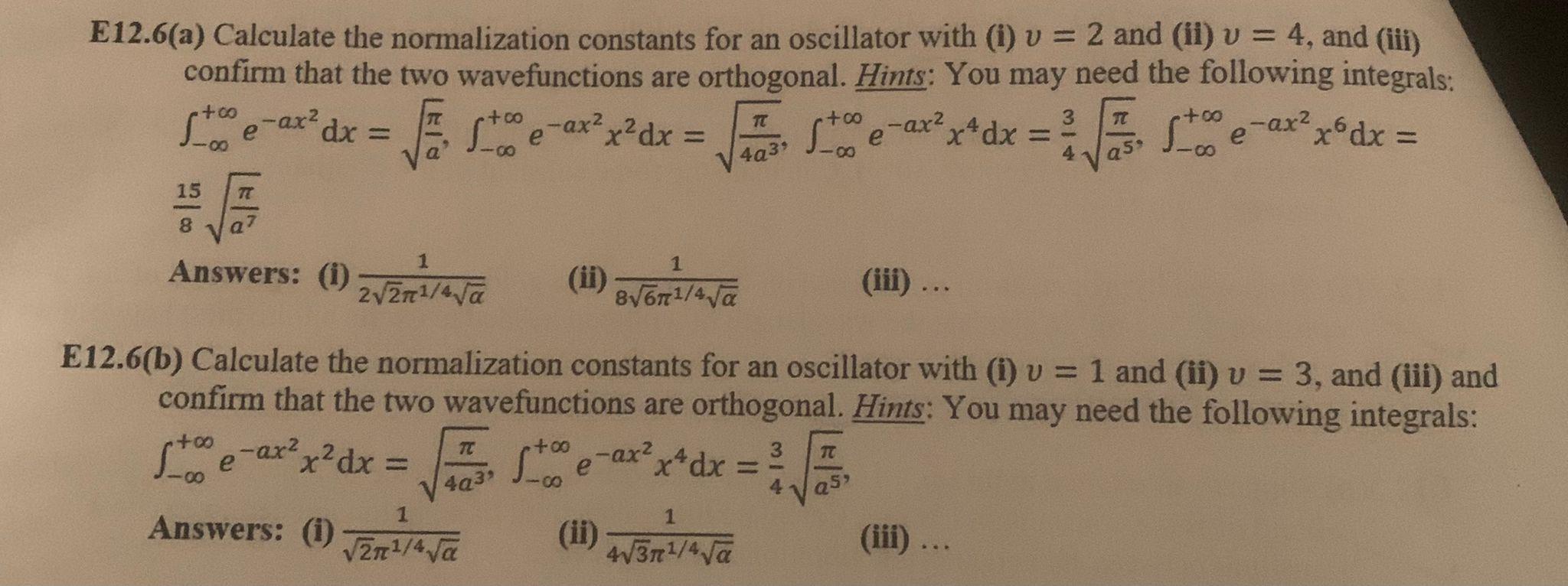 Solved E12.6(a) Calculate the normalization constants for an | Chegg.com
