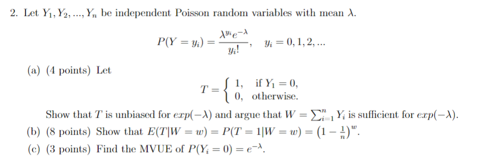 Solved Let Y1,Y2,…,Yn be independent Poisson random | Chegg.com