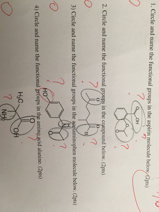 Solved Circle and name the functional groups in the aspirin