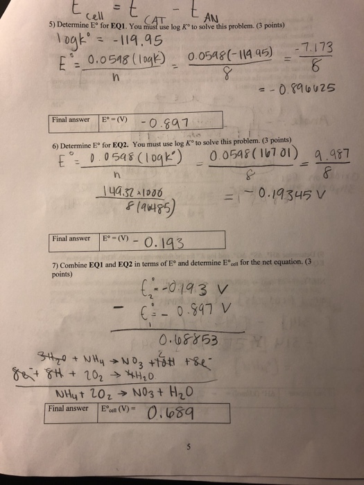 Solved So I determined Eo cell, determined delta H, delta S,