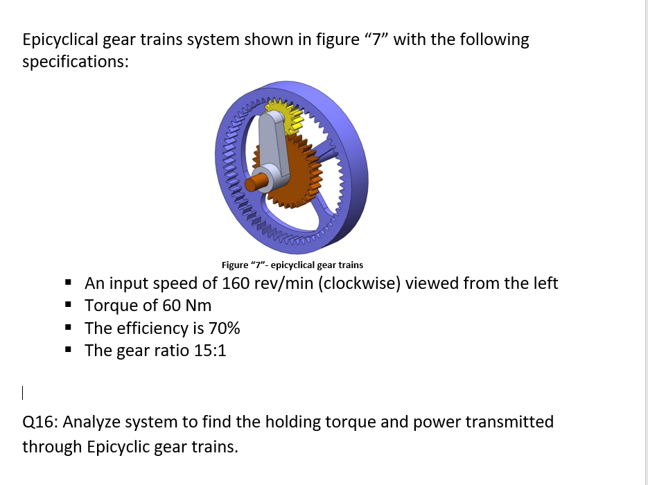 Solved Epicyclical gear trains system shown in figure "7"