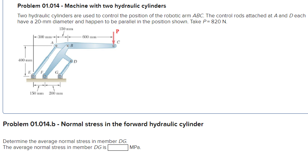 Solved Problem 01.014 - Machine with two hydraulic cylinders | Chegg.com