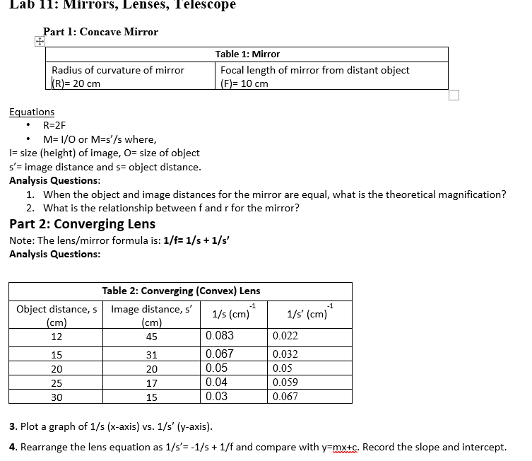 Solved Lab 11 Mirrors, Lenses, Telescope Part 1 Concave