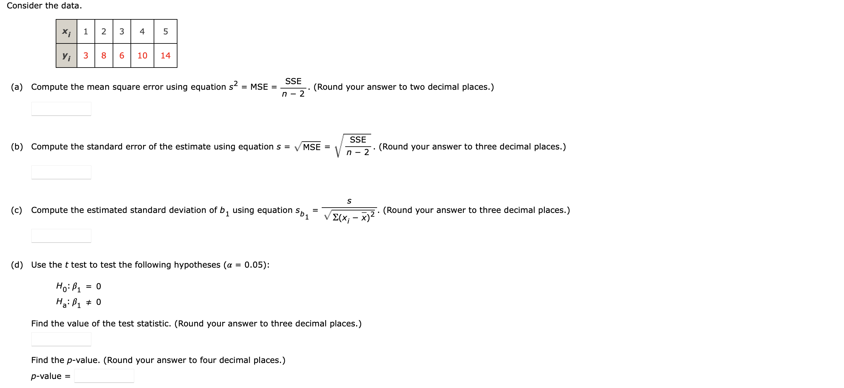 Solved Consider The Data. (a) Compute The Mean Square Error | Chegg.com