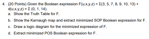 Solved 4. (20 Points) Given the Boolean expression | Chegg.com