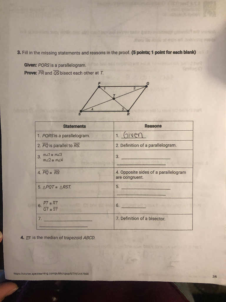 Solved 3 Fill In The Missing Statements And Reasons In The Chegg