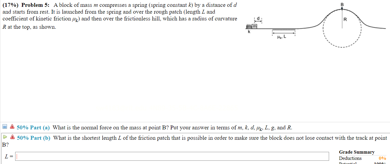 Solved B 17 Problem 5 A Block Of Mass M Compresses A Chegg Com