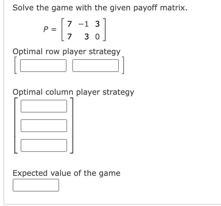 Solved Solve The Game With The Given Payoff Matrix. | Chegg.com