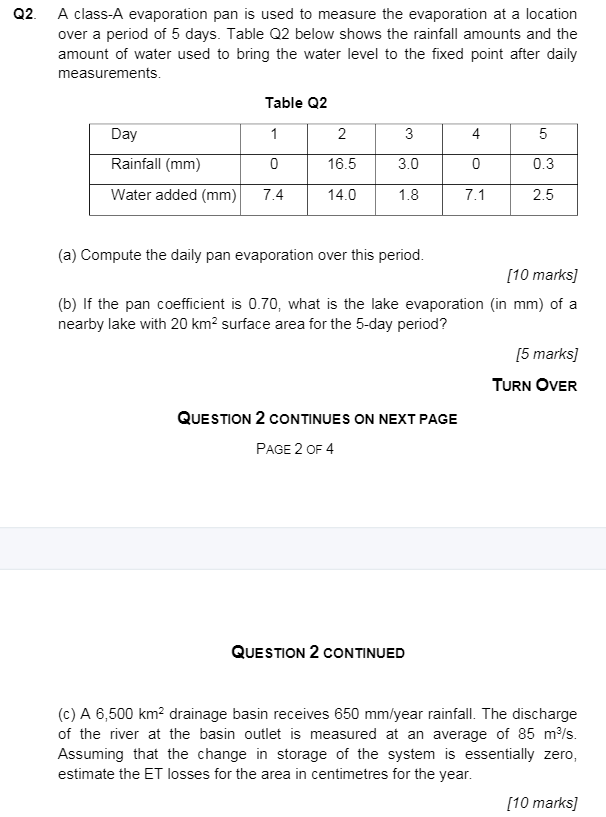 Solved 22. A classA evaporation pan is used to measure the