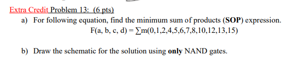 Solved Extra Credit Problem 13: (6 Pts) A) For Following | Chegg.com