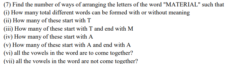 Solved (7) Find the number of ways of arranging the letters | Chegg.com