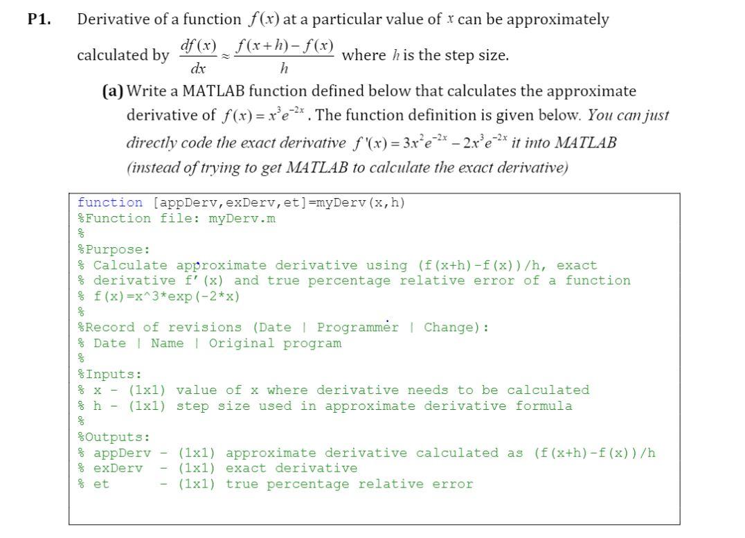 Solved P1 Derivative Of A Function F X At A Particular Chegg Com