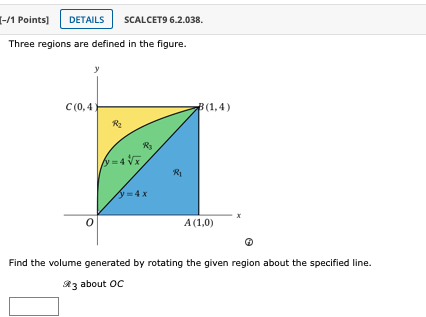 Solved Three regions are defined in the figure. C(0,7 P(1,7) | Chegg.com