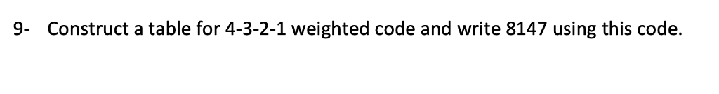 Solved 9- Construct a table for 4-3-2-1 weighted code and | Chegg.com