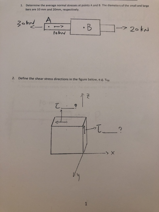 Solved 1. Determine the average normal stresses at points A | Chegg.com