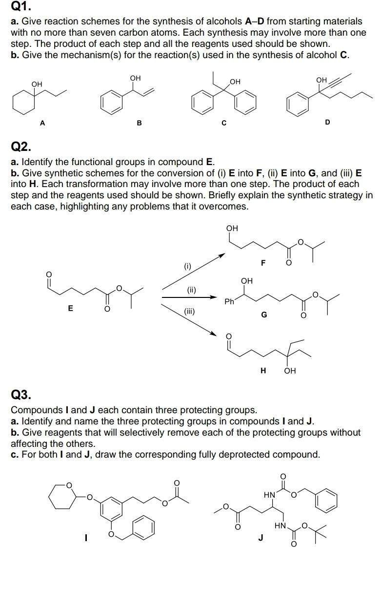 Solved Q1. a. Give reaction schemes for the synthesis of | Chegg.com