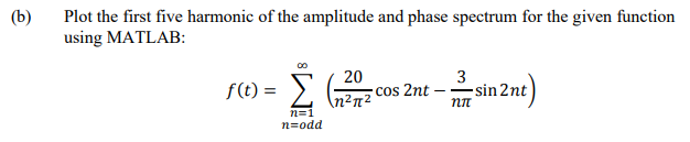 Solved (b) Plot the first five harmonic of the amplitude and | Chegg.com