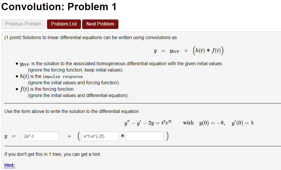 Solved Convolution: Problem 1 Previous Problem Problem List | Chegg.com