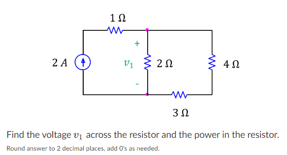 Solved Find the voltage v1 across the resistor and the power | Chegg.com