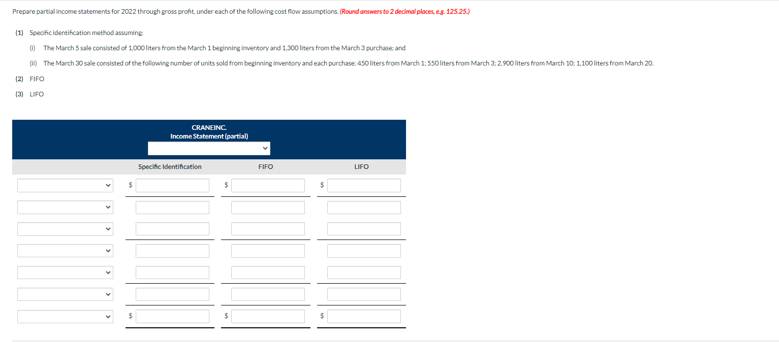 Solved Prepare Partial Income Statements For 2022 Through 8453