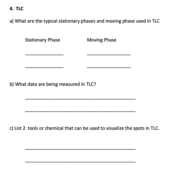 Solved 4. TLC a) What are the typical stationary phases and