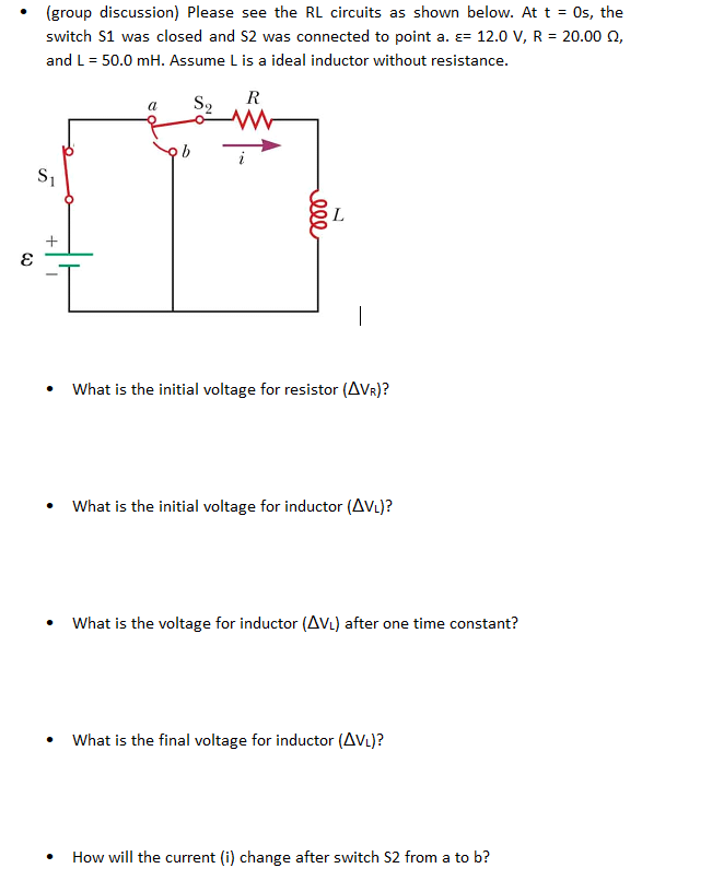 Solved Group Discussion Please See The Rl Circuits As S Chegg Com