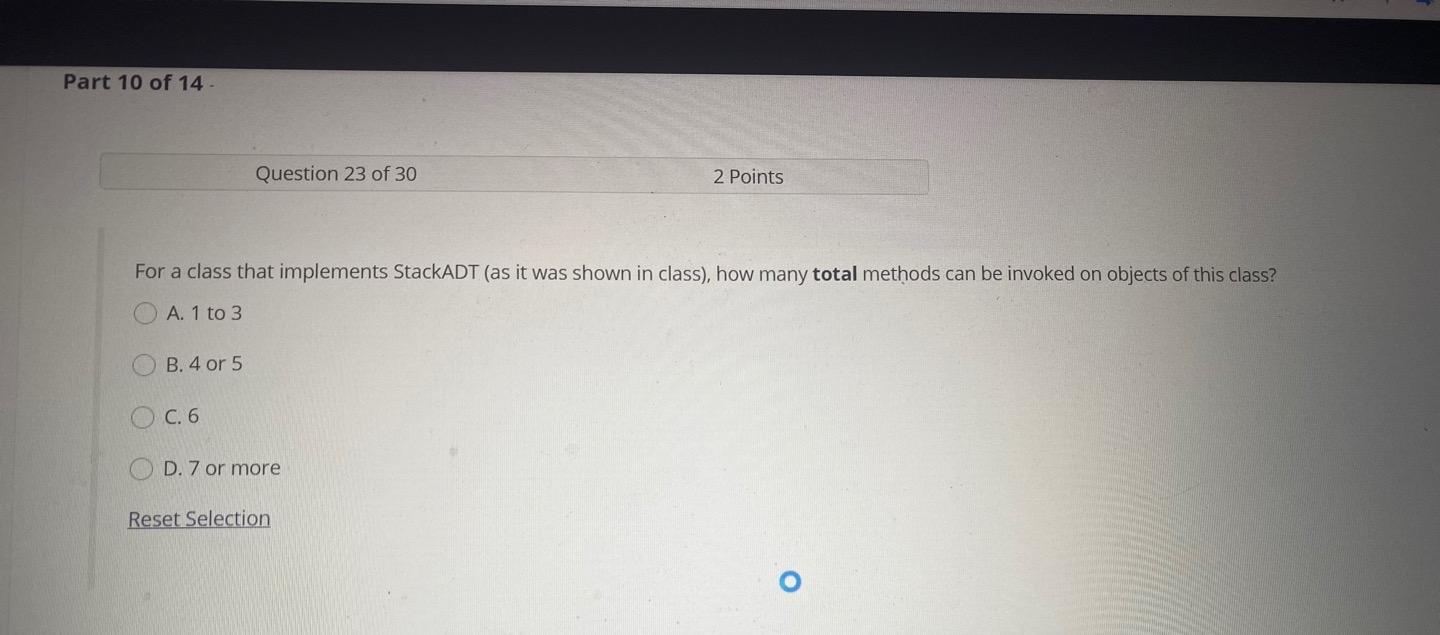 Solved Part 10 of 14. Question 23 of 30 2 Points For a class | Chegg.com