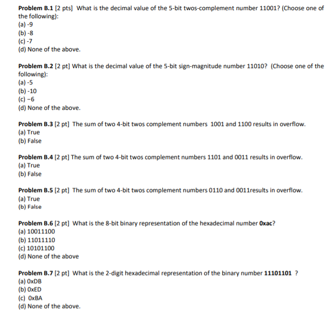 Solved Problem B.1 [2 Pts] What Is The Decimal Value Of The | Chegg.com