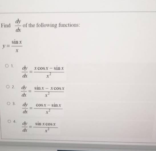 Solved Find dy of the following functions: dx sinx y = X 0 1 | Chegg.com